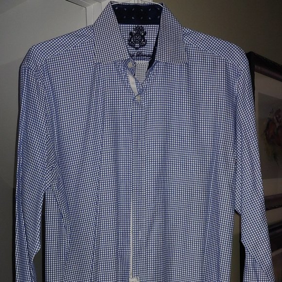 English Laundry Mens Shirt Size 15 1/2, 34/35 Check design Navy/White - Picture 1 of 6